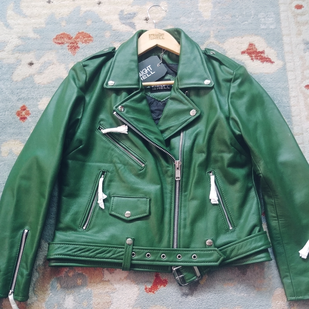 Cactus Green Slimfit Leather Moto Jacket